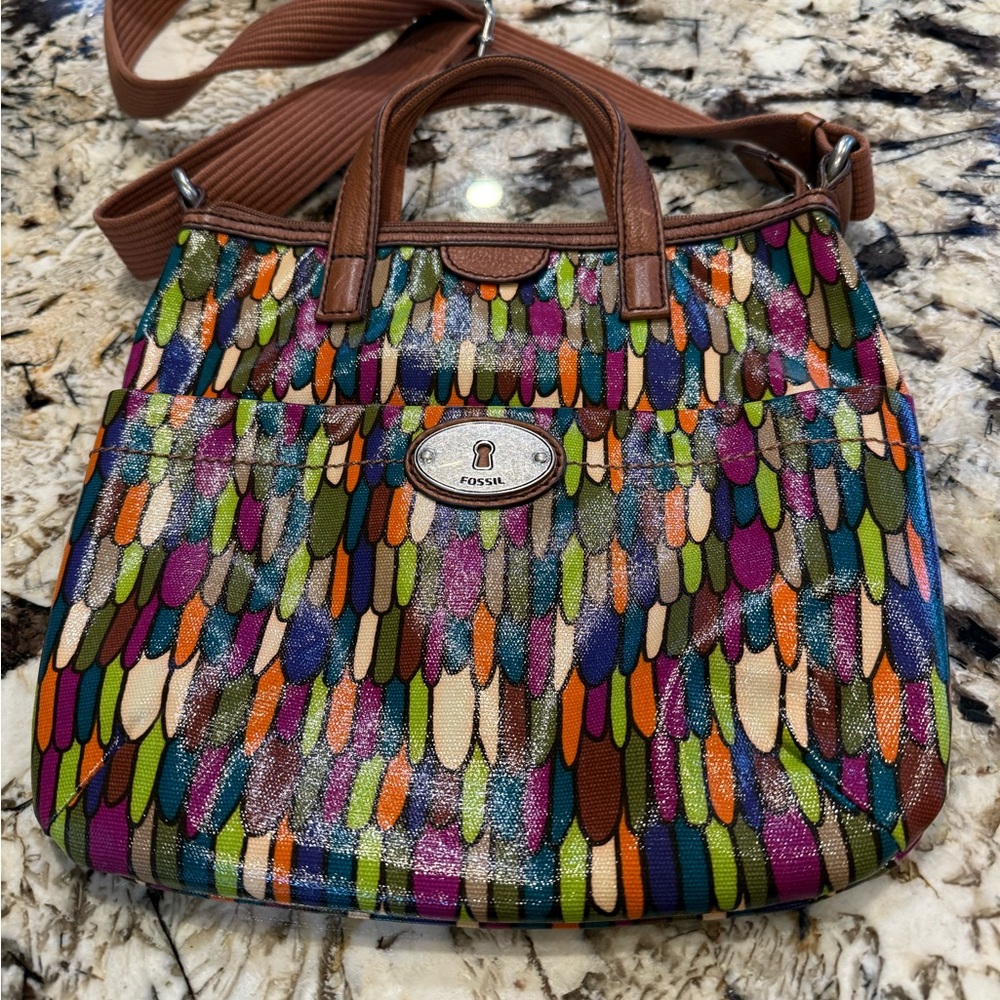 Fossil Colorful Pattern Canvas Shoulder Bag